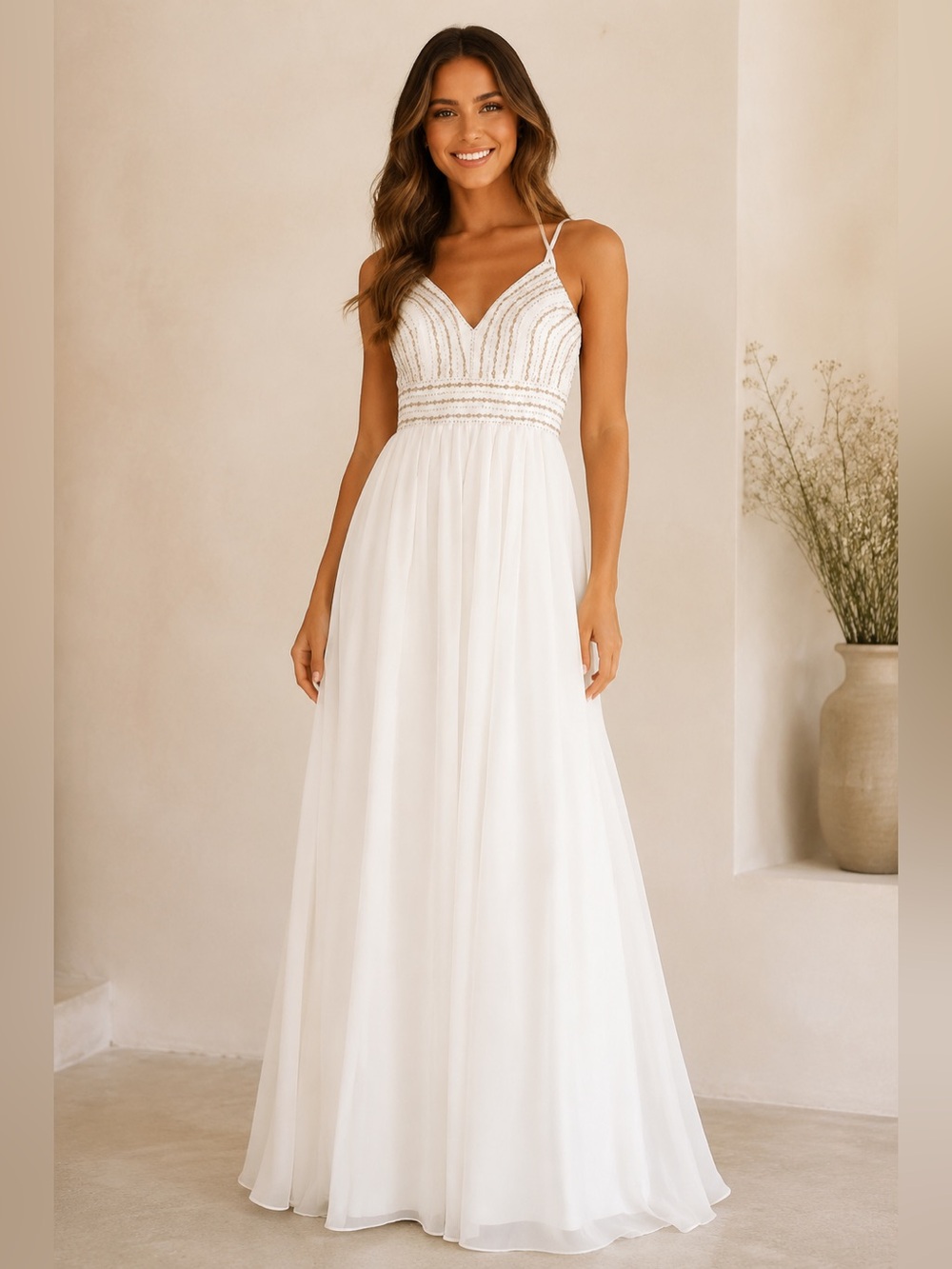 Lulu's White Lace-Trim Spaghetti Strap Maxi Dress